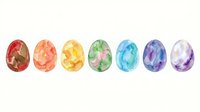 Watercolor gemstones in rainbow colors isolated on white background, suitable for Easter designs, jewelry graphics, and decorative applications.