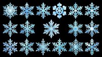 Blue watercolor snowflakes set isolated on transparent background, ready for winter T-shirts, stickers, clipart, sublimation, and print on demand design use.
