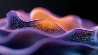Vibrant abstract waves in purple and orange with textured dotted pattern create dynamic flowing motion against dark background, suitable for modern design projects.