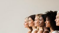 Diverse group of women in profile showing different ethnicities and skin tones representing beauty inclusivity and multicultural unity in skincare concept.
