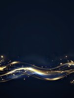 Glowing golden waves flow across dark background with sparkling light particles, creating luminous flowing curves and magical starry effect for luxury designs.