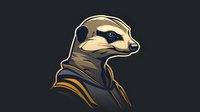 Stylized meerkat character in profile view wearing elegant dark uniform with gold trim against black background, mascot design style for gaming and sports teams.