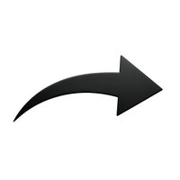 Black curved arrow pointing right isolated on white background for graphic design projects and presentations.