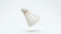 Isolated white badminton shuttlecock with feathered design floating against neutral background, ready for sports graphics and athletic promotional materials.