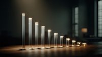 Modern minimalist LED floor lamps in descending height arrangement creating elegant lighting display in contemporary interior space for home decor.