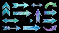 Watercolor arrow set in blue, teal, and purple tones, isolated on transparent background. Great for stickers, t-shirt design, clipart, print on demand, and sublimation projects.
