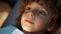 Young child with curly hair looking up with wonder and curiosity in soft natural lighting. Perfect for family, childhood, education and parenting concepts.