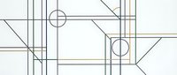 Technical architectural blueprint with geometric lines, circles and angular shapes on light background for engineering and construction projects.