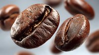 Roasted coffee beans with detailed texture and natural crack lines on neutral background for cafe branding and beverage marketing materials.