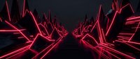 Red neon geometric shapes and lines creating a dynamic tunnel effect on dark background, suitable for tech, gaming, and digital design projects.