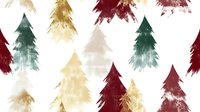 Watercolor pine trees in festive holiday colors of green, burgundy and gold create seamless pattern on white background. Forest elements for winter seasonal designs.