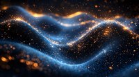 Glowing cosmic waves with orange and blue light effects against dark starry background create mesmerizing abstract space art pattern. Magical stellar formation.