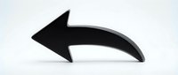 Black curved arrow pointing left isolated on white background for graphic design, presentations, navigation icons and directional signage applications.