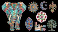 Ornamental elephant with intricate mandala patterns and decorative ethnic design elements isolated on transparent background, ready for t-shirt design, clipart, stickers, sublimation and print-on-demand projects.