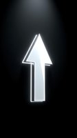 Glowing neon arrow cursor pointing upward on dark background, isolated design element for web, app, and digital interface projects.