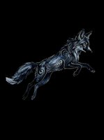 Dark mystical fox leaping mid-air with swirling tribal patterns, isolated on transparent background, ready for t-shirts, stickers, print on demand, and sublimation.