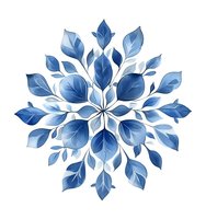 Circular arrangement of watercolor blue leaves forming a symmetrical mandala pattern on white background, ideal for decorative projects.