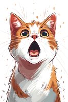Surprised ginger and white cat with big eyes and open mouth on white background. Cartoon style illustration for greeting cards, prints and children designs.