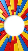 Colorful 3D blocks arranged in circular pattern around white center space, featuring primary colors red, yellow, and blue for graphic design and advertising layouts.