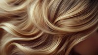 Luxurious blonde wavy hair with golden highlights flowing in smooth curves, showcasing natural shine and healthy texture for beauty and haircare advertising.
