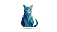 Geometric low poly cat sitting with blue tones isolated on white background for modern design projects and digital artwork.