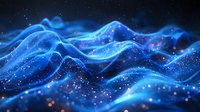 Abstract digital waves with glowing blue light effects and particles creating dynamic motion background, perfect for technology and innovation concepts.