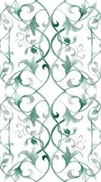 Seamless botanical damask pattern featuring watercolor green and gray ornamental vines with scrolling leaves and tendrils. Tiles seamlessly for wallpaper, fabric, and textile design projects.