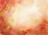 Warm watercolor gradient background with golden ornamental flourishes and traditional festive motifs in red and cream tones, suitable for holiday cards and celebration designs.