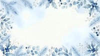 Winter foliage frame with blue and silver botanical elements, evergreen branches and berries border on white background for holiday designs.