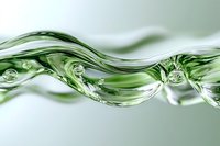 Abstract green liquid wave with bubbles and dynamic fluid motion against light background, modern minimalist design element for creative projects.