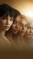 Diverse women with different skin tones and features in profile view against golden background, representing beauty, inclusion and unity in cosmetics industry.