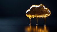 Glowing golden cloud shape with dripping honey-like liquid against dark background creates surreal atmospheric mood. Conceptual art piece for creative design projects.