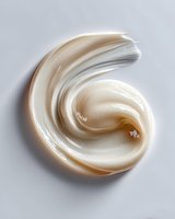 Swirling cream texture forming elegant spiral shape on light background, ideal for cosmetic product advertising and skincare marketing.