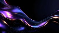 Flowing abstract waves in purple and blue neon colors with glowing light effects and sparkles against dark background create dynamic cosmic motion effect.