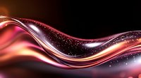 Glowing abstract wave with sparkling particles flows across dark background in pink and purple colors creating dynamic motion effect for luxury designs.