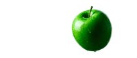 Fresh green apple with water droplets isolated on white background, suitable for healthy eating, nutrition, and food packaging designs.