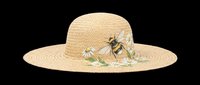 Straw sun hat with embroidered bee and daisy flower design, isolated on transparent background. Ready for t-shirt designs, clipart, stickers, print-on-demand products, and sublimation projects.