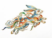 Colorful ornate rabbit leaping with swirling floral patterns, isolated on transparent background, ready for t-shirt design, stickers, clipart, and print on demand use.