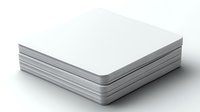 Stack of white square paper cards or business cards with blank space for design mockup on white background, isolated with soft shadow.