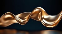 Luxurious flowing golden liquid metal ribbon on dark background creates elegant wave pattern with smooth curves and reflective metallic surface. For luxury design projects.