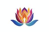 Colorful lotus flower with human silhouette inside, representing wellness, spirituality and personal growth. Rainbow gradient petals on white background.