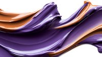 Flowing waves of purple and copper metallic liquid create dynamic abstract composition with smooth glossy texture and elegant curved lines against white background.