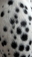 Close-up of dalmatian dog fur showing distinctive black spots on white coat with detailed hair texture for pet and animal design projects.