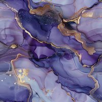 Luxurious purple and gold marble abstract pattern with flowing veins and glitter effect creates elegant watercolor texture for luxury design backgrounds.