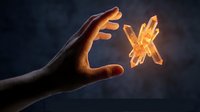 Silhouetted hand reaching toward glowing orange X mark against dark blue background, representing connection, selection, or digital interaction for web design and technology concepts.