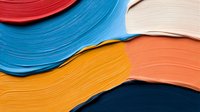 Colorful wavy layers of paint strokes creating abstract background texture with vibrant red, blue, yellow, orange and navy colors. Modern artistic composition.