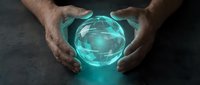 Hands holding glowing turquoise globe with digital network connections, representing global technology, innovation, and worldwide business communication solutions.