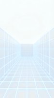 Futuristic corridor with symmetrical grid walls and floor creating depth perspective, rendered in soft blue and white tones for tech and digital design projects.