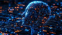 Digital profile emerging from glowing circuit patterns against dark background, representing artificial intelligence and machine learning technology.