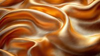 Flowing golden orange silk fabric with smooth waves and luxurious texture creates elegant abstract background for premium design projects.